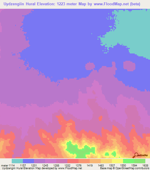Uydzengiin Hural,Mongolia Elevation Map