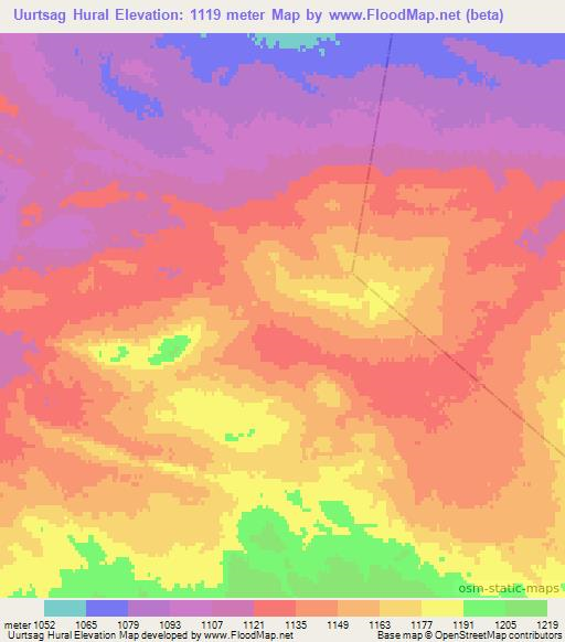 Uurtsag Hural,Mongolia Elevation Map