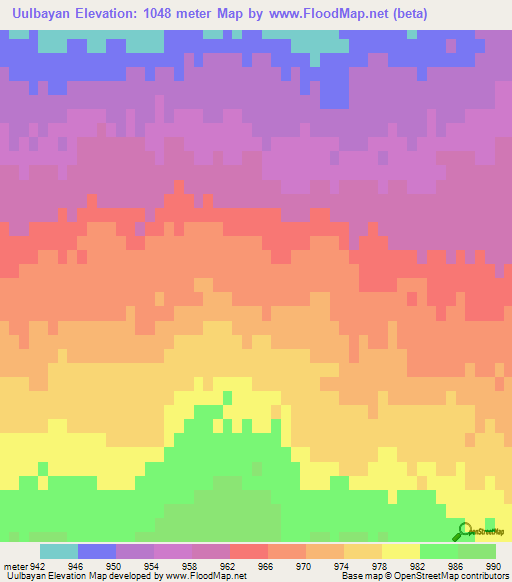 Uulbayan,Mongolia Elevation Map