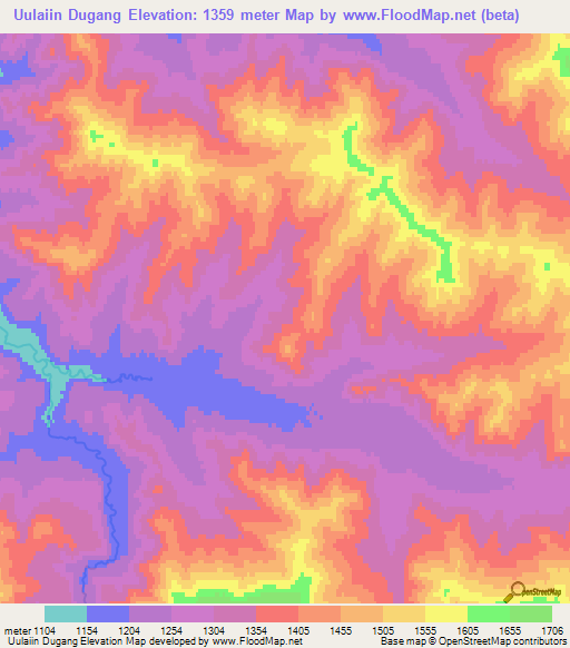 Uulaiin Dugang,Mongolia Elevation Map