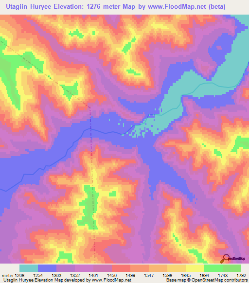 Utagiin Huryee,Mongolia Elevation Map