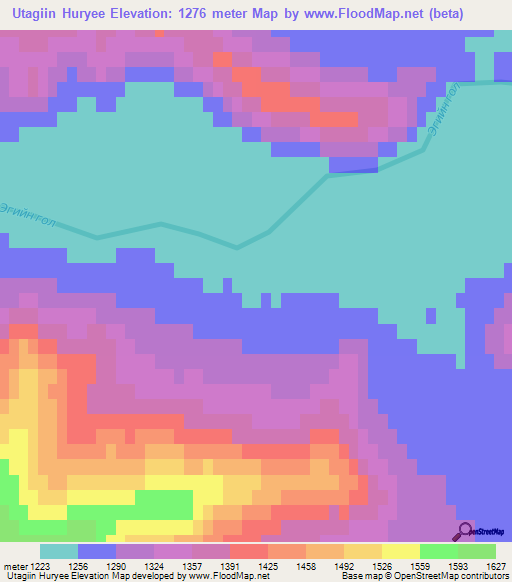 Utagiin Huryee,Mongolia Elevation Map