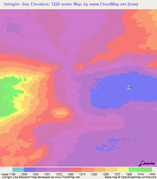 Ushigiin Jisa,Mongolia Elevation Map