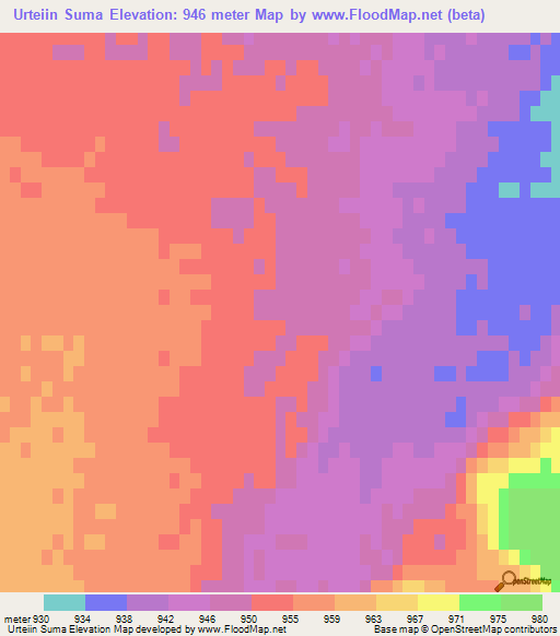 Urteiin Suma,Mongolia Elevation Map