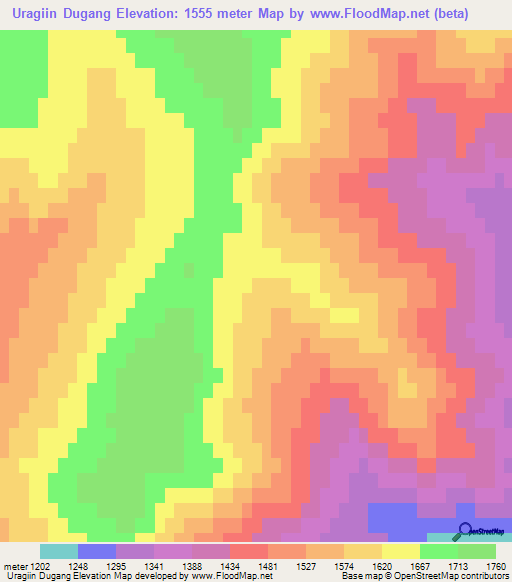 Uragiin Dugang,Mongolia Elevation Map