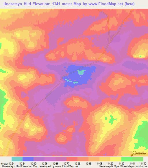 Uneseteyn Hiid,Mongolia Elevation Map