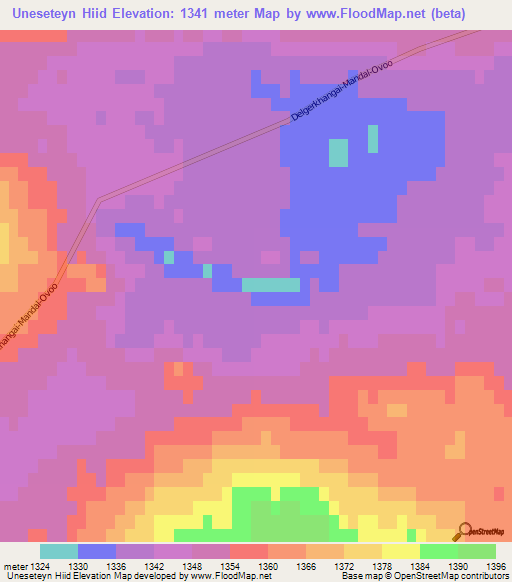 Uneseteyn Hiid,Mongolia Elevation Map