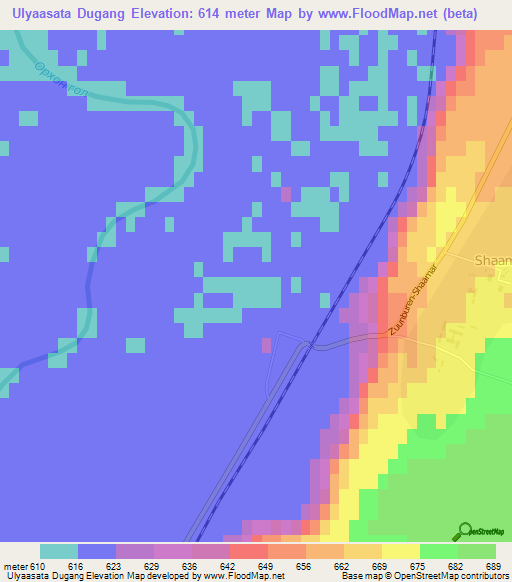 Ulyaasata Dugang,Mongolia Elevation Map