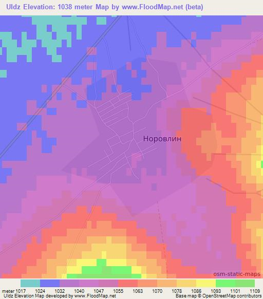Uldz,Mongolia Elevation Map