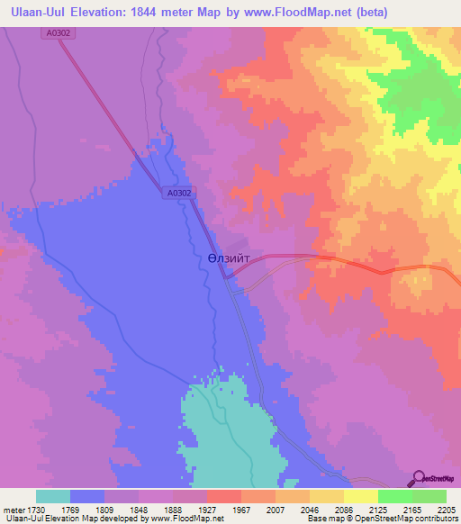 Ulaan-Uul,Mongolia Elevation Map