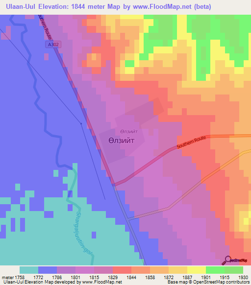 Ulaan-Uul,Mongolia Elevation Map