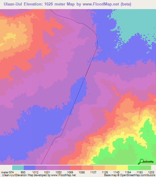 Ulaan-Uul,Mongolia Elevation Map