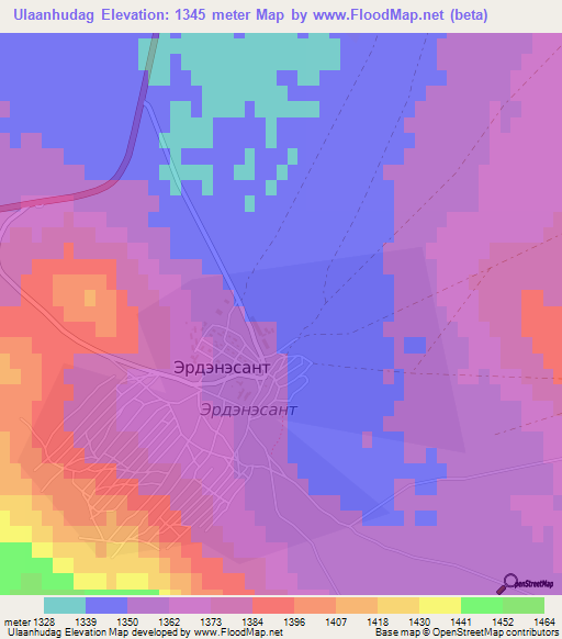 Ulaanhudag,Mongolia Elevation Map