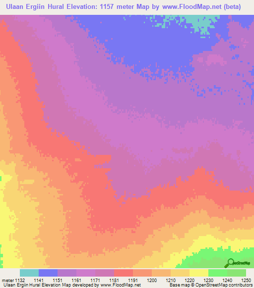 Ulaan Ergiin Hural,Mongolia Elevation Map
