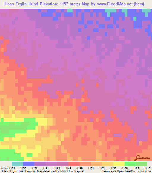 Ulaan Ergiin Hural,Mongolia Elevation Map