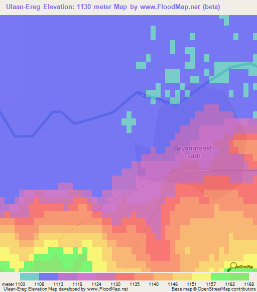 Ulaan-Ereg,Mongolia Elevation Map