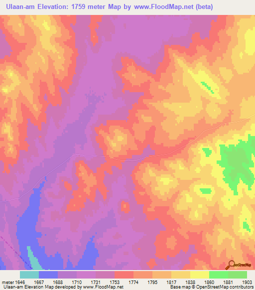 Ulaan-am,Mongolia Elevation Map