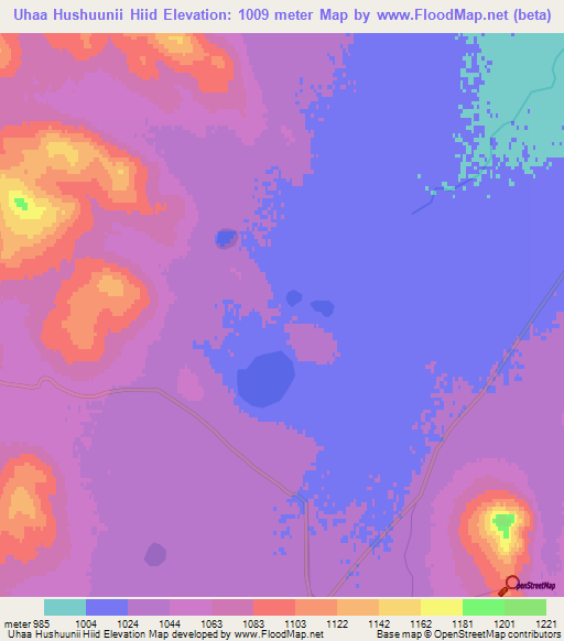 Uhaa Hushuunii Hiid,Mongolia Elevation Map