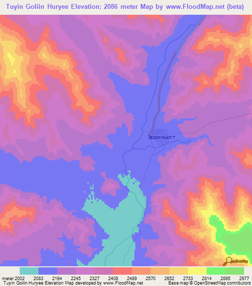 Tuyin Goliin Huryee,Mongolia Elevation Map