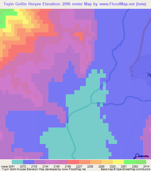 Tuyin Goliin Huryee,Mongolia Elevation Map