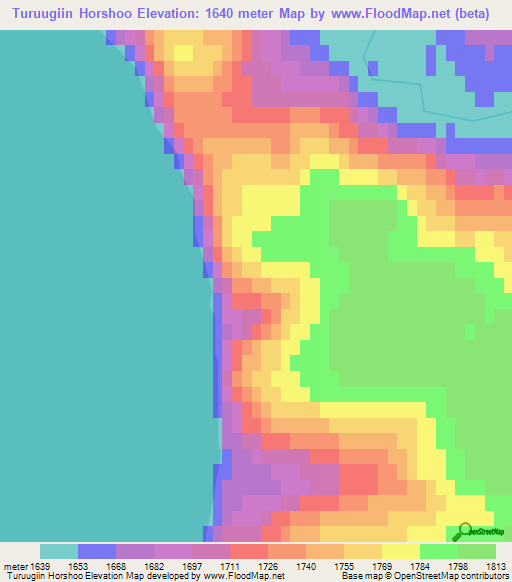 Turuugiin Horshoo,Mongolia Elevation Map