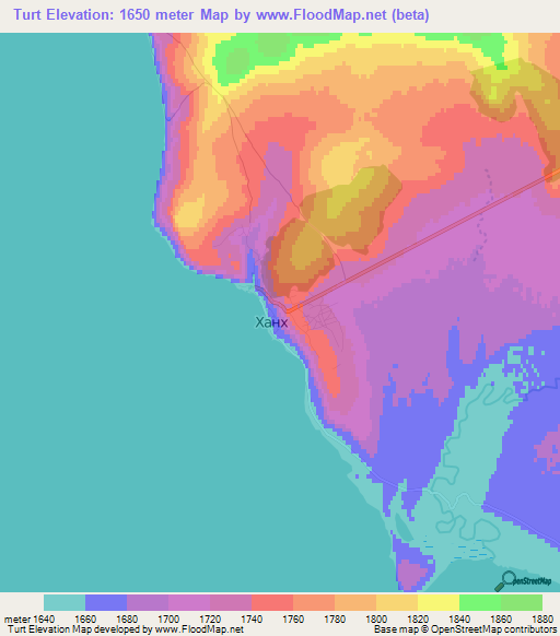 Turt,Mongolia Elevation Map