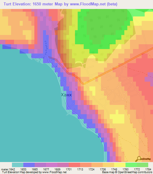 Turt,Mongolia Elevation Map