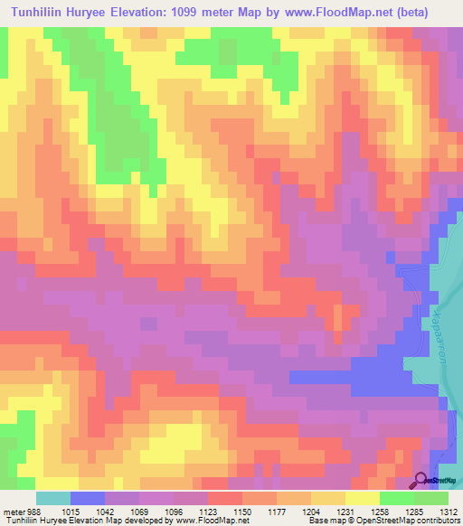 Tunhiliin Huryee,Mongolia Elevation Map