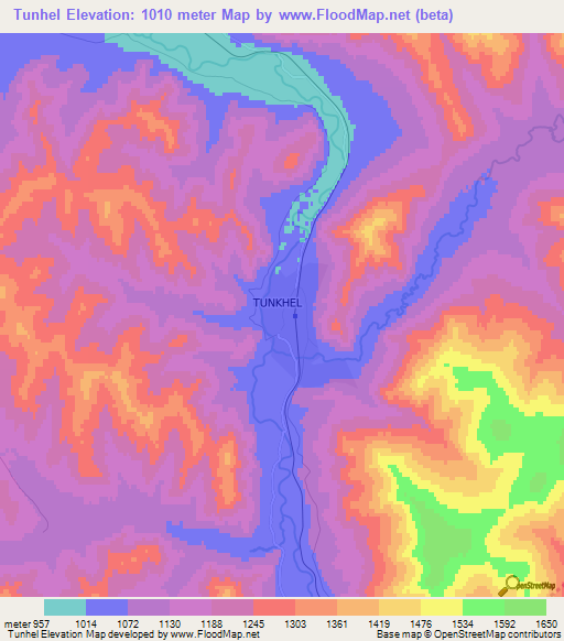 Tunhel,Mongolia Elevation Map