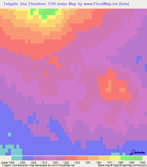 Tulgaiin Jisa,Mongolia Elevation Map