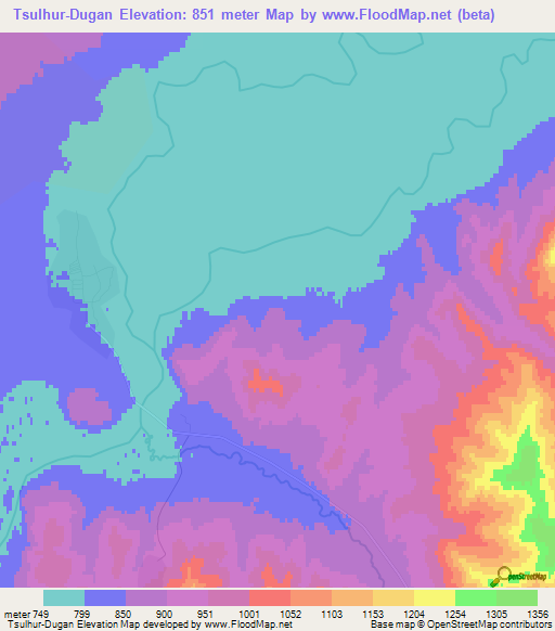 Tsulhur-Dugan,Mongolia Elevation Map