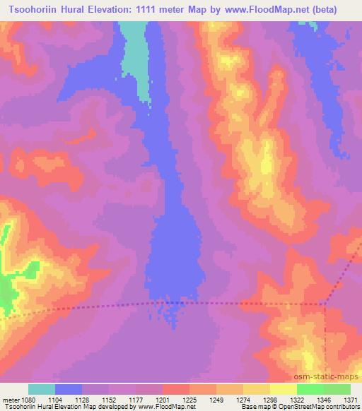 Tsoohoriin Hural,Mongolia Elevation Map