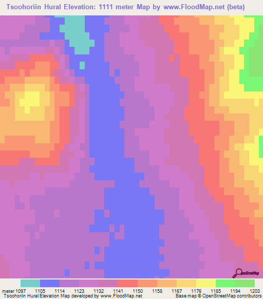 Tsoohoriin Hural,Mongolia Elevation Map