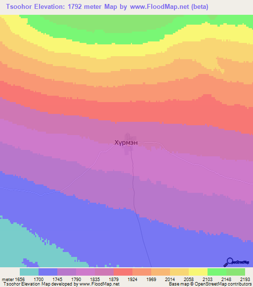 Tsoohor,Mongolia Elevation Map