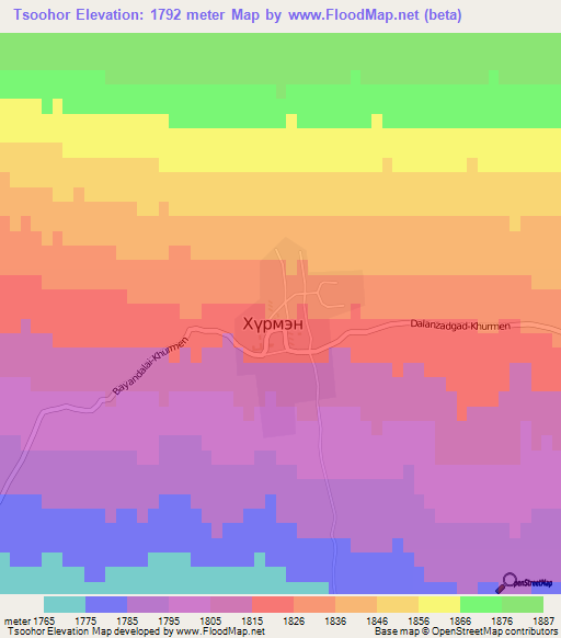 Tsoohor,Mongolia Elevation Map