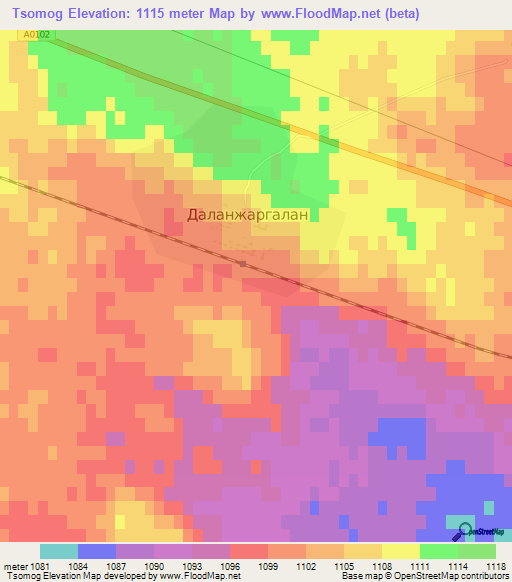Tsomog,Mongolia Elevation Map