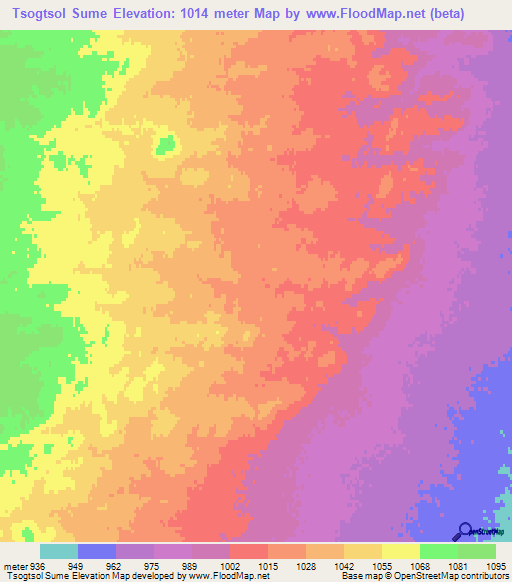 Tsogtsol Sume,Mongolia Elevation Map