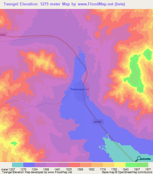 Tsengel,Mongolia Elevation Map