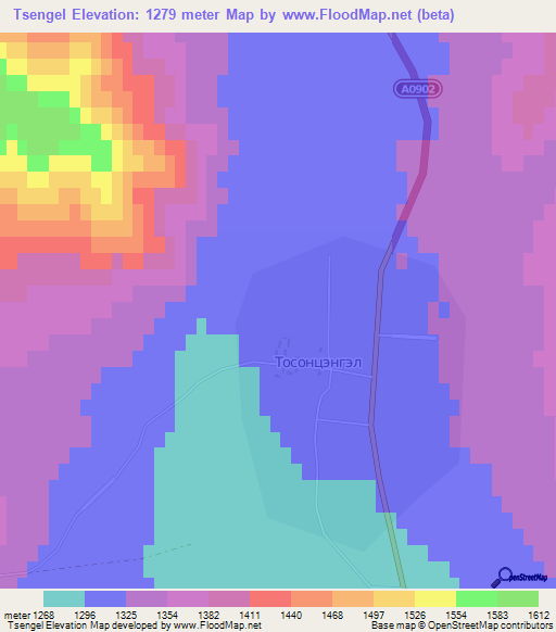 Tsengel,Mongolia Elevation Map