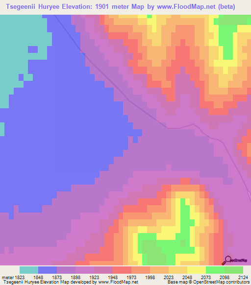Tsegeenii Huryee,Mongolia Elevation Map