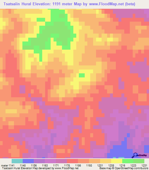 Tsatsaiin Hural,Mongolia Elevation Map