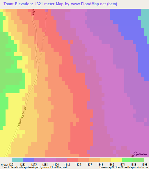 Tsant,Mongolia Elevation Map