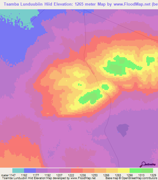 Tsamba Lunduubiin Hiid,Mongolia Elevation Map