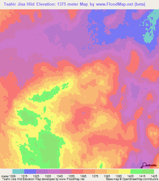 Tsahir Jisa Hiid,Mongolia Elevation Map