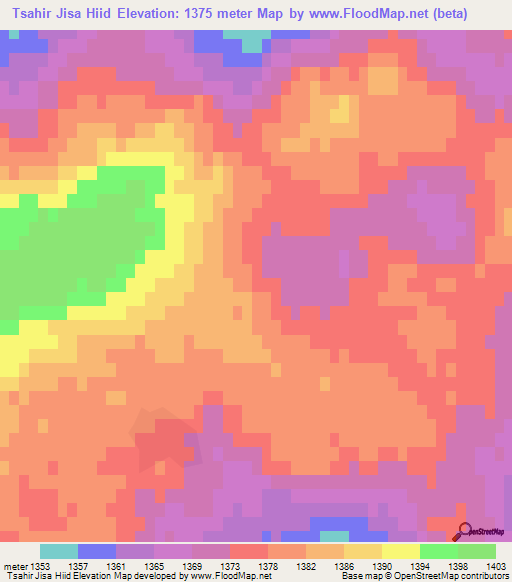 Tsahir Jisa Hiid,Mongolia Elevation Map