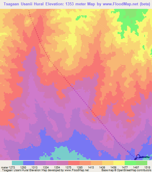 Tsagaan Usanii Hural,Mongolia Elevation Map