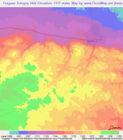 Tsagaan Tologoy Hiid,Mongolia Elevation Map
