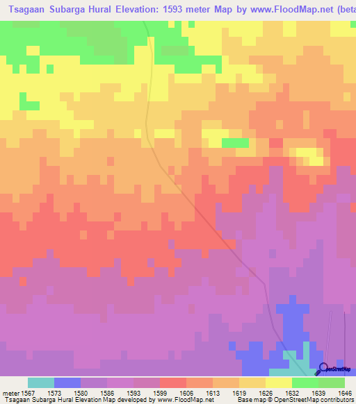 Tsagaan Subarga Hural,Mongolia Elevation Map