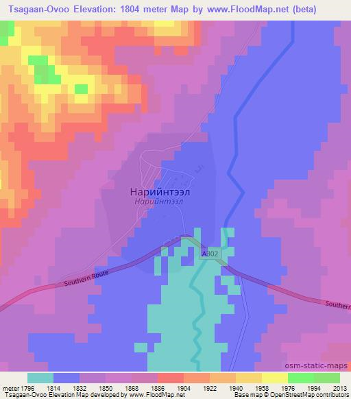Tsagaan-Ovoo,Mongolia Elevation Map