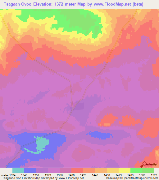 Tsagaan-Ovoo,Mongolia Elevation Map